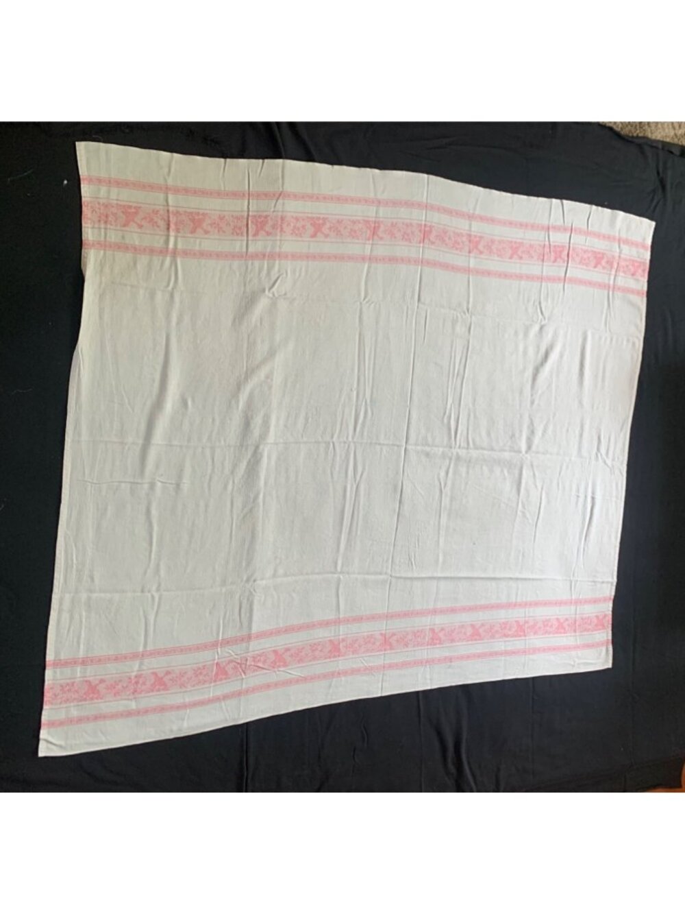 Pink Floral Bird Tablecloth 52" X 62" Cotton Blend Vintage